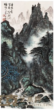 黎雄才 1991年作 涧瀑禽声 立轴 136.5×67cm